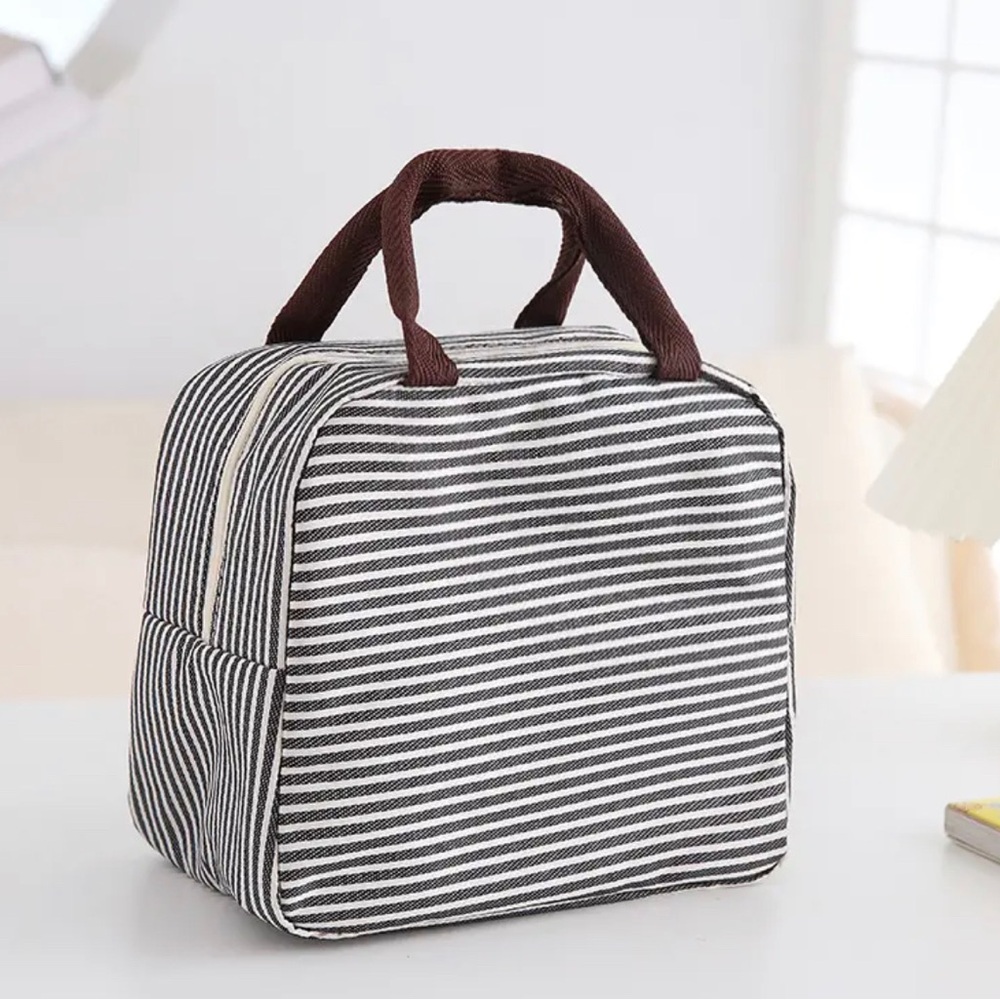 Portable Insulated Oxford Cloth Lunch Box - Striped Canvas Lunch Bag